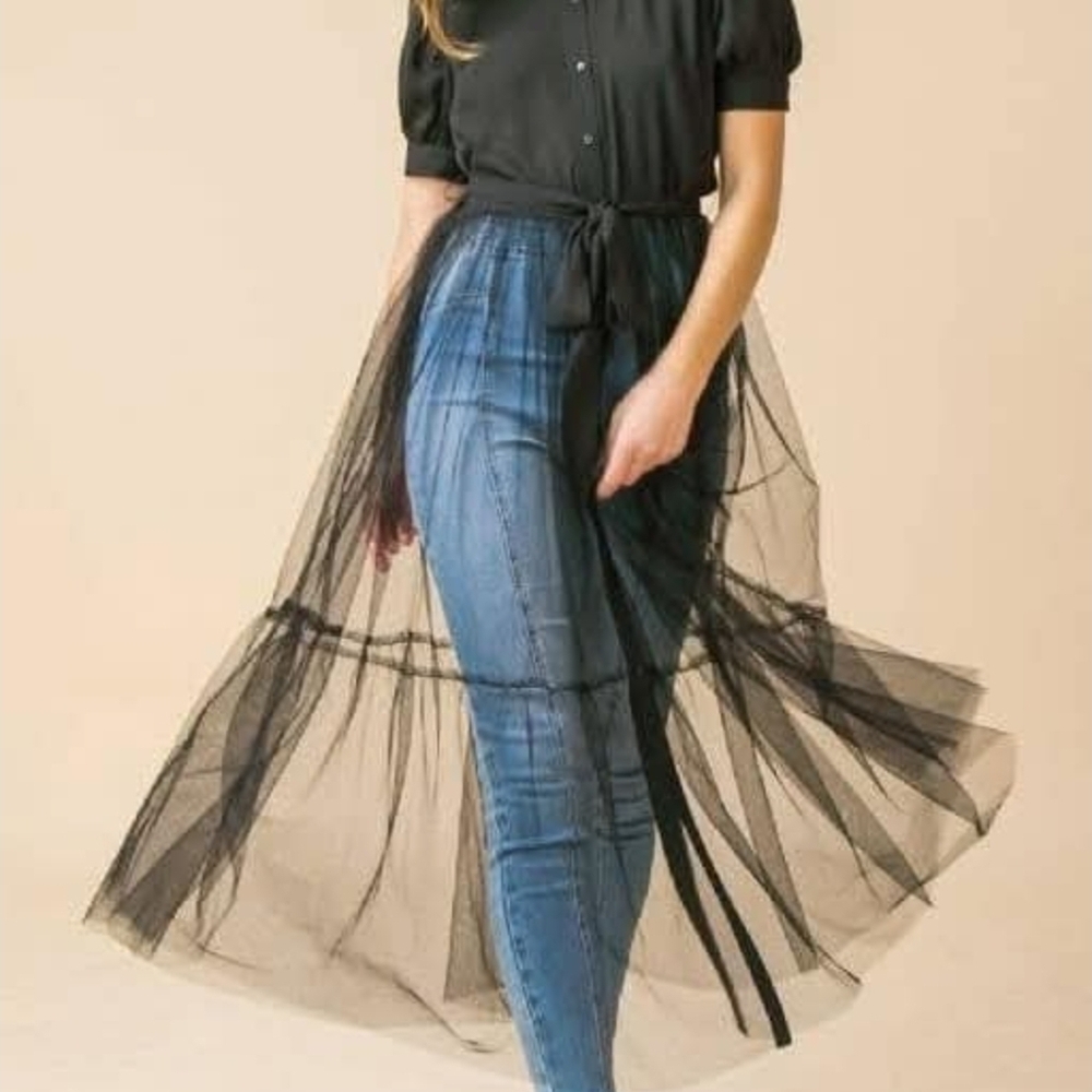 Elegant Black Sheer Overlay Skirt